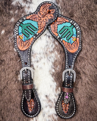 Beaded Cactus Ladies Spur Straps – Spur Straps from Bronco Western Supply Co.