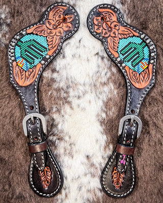 Beaded Cactus Ladies Spur Straps – Spur Straps from Bronco Western Supply Co.
