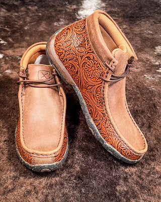 Bella Twisted X Chukka Driving Moc - Brown & Tooled Brown – Women's Shoes from Bronco Western Supply Co.