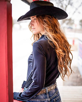Black Breathe Lightweight Jersey Pullover Button Up by Cowgirl Tuff – Apparel from Bronco Western Supply Co.