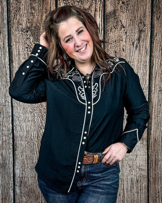 Blackwood Pearl Snap Western Shirt in Black by Lucky and Blessed – Apparel from Bronco Western Supply Co.