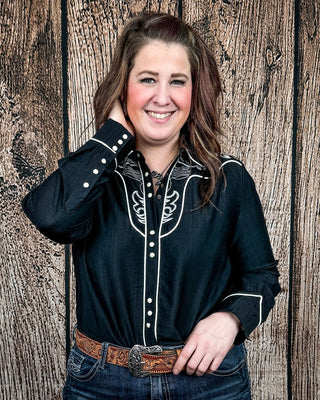 Blackwood Pearl Snap Western Shirt in Black by Lucky and Blessed – Apparel from Bronco Western Supply Co.