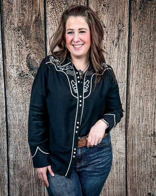 Blackwood Pearl Snap Western Shirt in Black by Lucky and Blessed – Apparel from Bronco Western Supply Co.