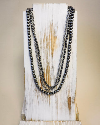Blaze Navajo Style Pearl Layer Necklace - Natural - Faux Navajo Pearls - Bronco Western Supply Co.