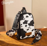 Cow Print Wrangler Sling Bag- Black