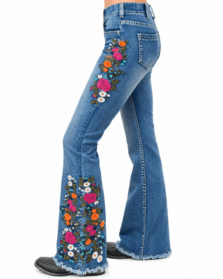 Bloom Floral Embroidered Pull On Trouser Jeans by Cowgirl Tuff – Apparel from Bronco Western Supply Co.