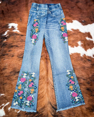Bloom Floral Embroidered Pull On Trouser Jeans by Cowgirl Tuff – Apparel from Bronco Western Supply Co.