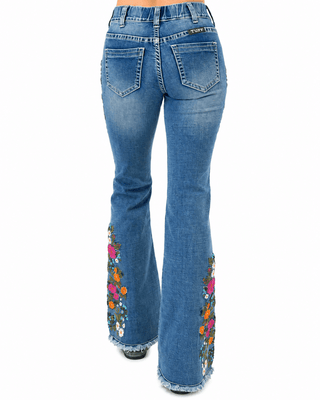 Bloom Floral Embroidered Pull On Trouser Jeans by Cowgirl Tuff – Apparel from Bronco Western Supply Co.