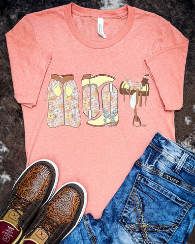 Blooming Cowgirl Essentials Graphic Tee - Coral - Shirts & Tops - Flying S Company - Bronco Western Supply Co.