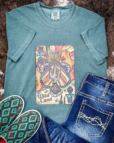 Boho Wild Card Graphic Tee - Green - Shirts & Tops - The Branded Blue Roan - Bronco Western Supply Co.