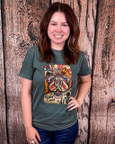 Boho Wild Card Graphic Tee - Green - Shirts & Tops - The Branded Blue Roan - Bronco Western Supply Co.
