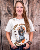 Boot Scootin Spooky Graphic Tee - Off White - Apparel - Lotus Fashion - Bronco Western Supply Co.