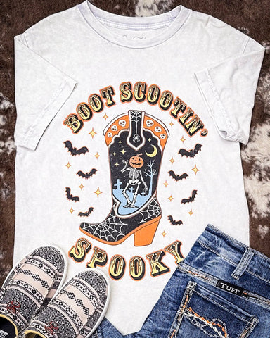 Boot Scootin Spooky Graphic Tee - Off White - Apparel - Lotus Fashion - Bronco Western Supply Co.