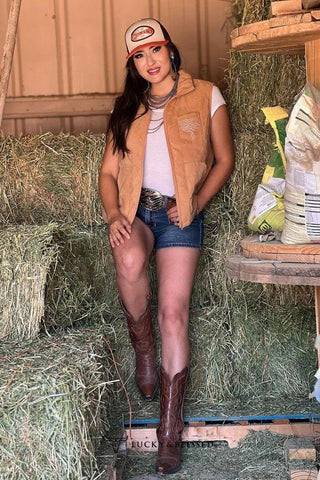 Boot Stitch Puffer Vest in Camel by Lucky & Blessed – Apparel from Bronco Western Supply Co.