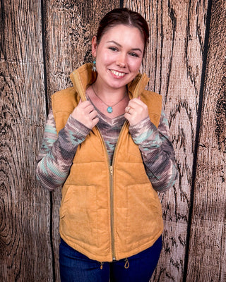 Boot Stitch Puffer Vest in Camel by Lucky & Blessed – Apparel from Bronco Western Supply Co.
