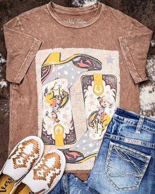 Boots and Glory Graphic Tee - Mocha – Apparel from Bronco Western Supply Co.