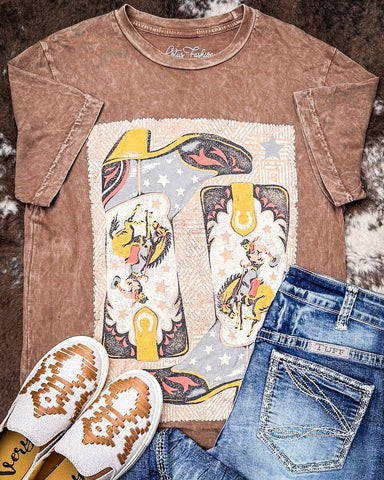 Boots and Glory Graphic Tee - Mocha - Apparel - Lotus Fashion - Bronco Western Supply Co.