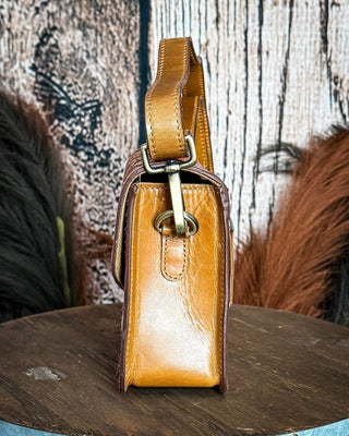 Bridle Blossom Hand Tooled Hairon Leather Bag in Amber Carve By Myra Bag – Purses & Wallets from Bronco Western Supply Co.