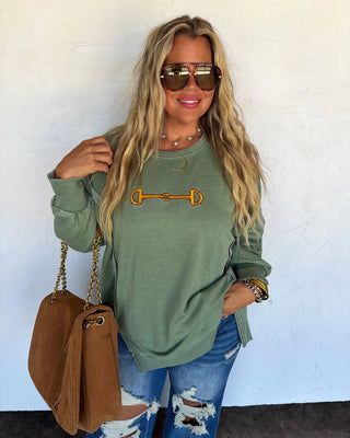 Bridle Path Embroidered Pullover in Sage – Apparel from Bronco Western Supply Co.