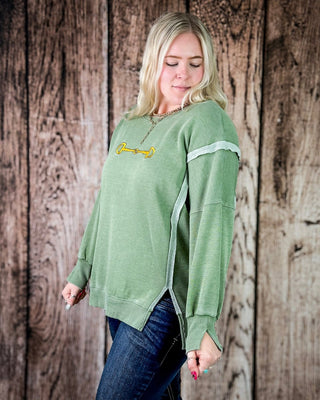 Bridle Path Embroidered Pullover in Sage – Apparel from Bronco Western Supply Co.