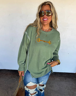 Bridle Path Embroidered Pullover in Sage – Apparel from Bronco Western Supply Co.