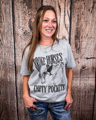 Broke Horses Empty Pockets Graphic Tee - Gray – Shirts & Tops from Bronco Western Supply Co.