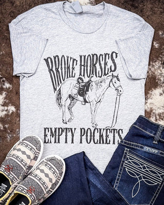 Broke Horses Empty Pockets Graphic Tee - Gray – Shirts & Tops from Bronco Western Supply Co.