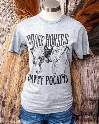 Broke Horses Empty Pockets Graphic Tee - Gray – Shirts & Tops from Bronco Western Supply Co.