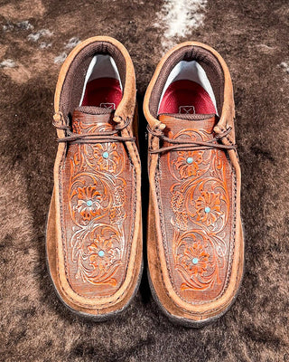 Bronya Twisted X Chukka Driving Moc - Brown & Tooled Flower – Women's Shoes from Bronco Western Supply Co.