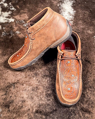 Bronya Twisted X Chukka Driving Moc - Brown & Tooled Flower – Women's Shoes from Bronco Western Supply Co.