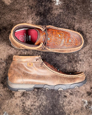 Bronya Twisted X Chukka Driving Moc - Brown & Tooled Flower – Women's Shoes from Bronco Western Supply Co.