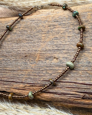 Bronze Seed Bead Necklace with Real Turquoise – Jewelry from Bronco Western Supply Co.