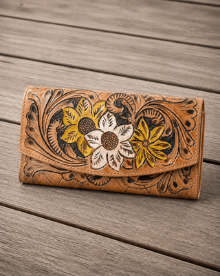 Brown Garden Tooled Leather Wallet by Myra Bag – Purses & Wallets from Bronco Western Supply Co.