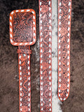 Brown Tooled Genuine Leather Ivory Buckstitch Belt - Apparel - Lucky & Blessed - Bronco Western Supply Co.