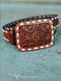 Brown Tooled Genuine Leather Ivory Buckstitch Belt - Apparel - Lucky & Blessed - Bronco Western Supply Co.