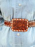 Brown Tooled Genuine Leather Ivory Buckstitch Belt - Apparel - Lucky & Blessed - Bronco Western Supply Co.