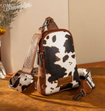 Cow Print Wrangler Sling Bag- Brown