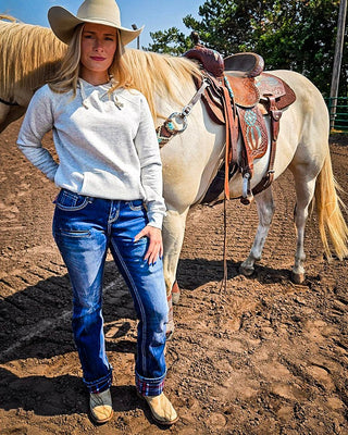 Buck Off Flannel Lined Bootcut Jeans in Blue by Cowgirl Tuff – Apparel from Bronco Western Supply Co.