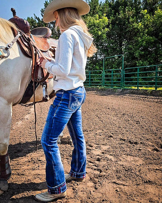 Buck Off Flannel Lined Bootcut Jeans in Blue by Cowgirl Tuff – Apparel from Bronco Western Supply Co.