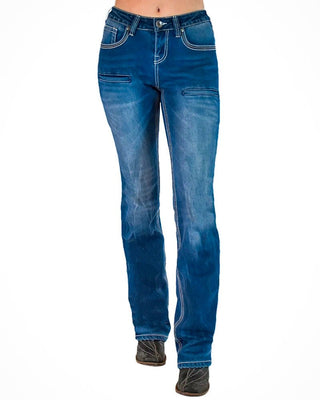 Buck Off Flannel Lined Bootcut Jeans in Blue by Cowgirl Tuff – Apparel from Bronco Western Supply Co.