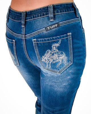 Buck Off Flannel Lined Bootcut Jeans in Blue by Cowgirl Tuff – Apparel from Bronco Western Supply Co.