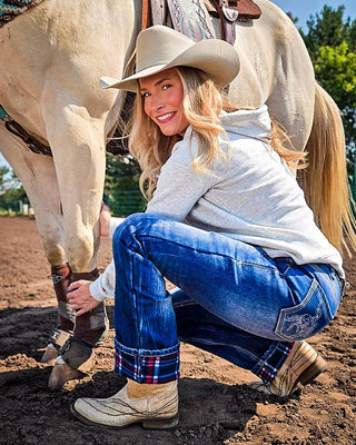 Buck Off Flannel Lined Bootcut Jeans in Blue by Cowgirl Tuff – Apparel from Bronco Western Supply Co.