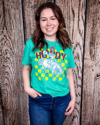 Buckin Babe Howdy Graphic Tee - Island Green – Shirts & Tops from Bronco Western Supply Co.