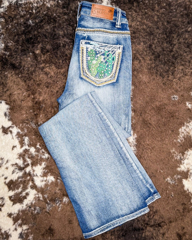 Cactus Bloom Bling Bootcut Jeans - Apparel - Denim Zone USA - Bronco Western Supply Co.