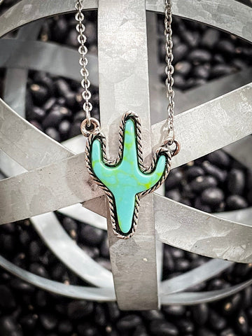 Cactus Pendant Necklace Turquoise