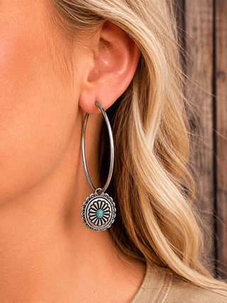 Calypso Concho Hoop Earrings in Turquoise – Jewelry from Bronco Western Supply Co.