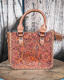 Canyon Blossom Tooled Mini Satchel in Brown by Trinity Ranch - Purses & Wallets - Montana West - Bronco Western Supply Co.