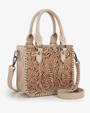 Canyon Blossom Tooled Mini Satchel in Tan by Trinity Ranch - Purses & Wallets - Montana West - Bronco Western Supply Co.