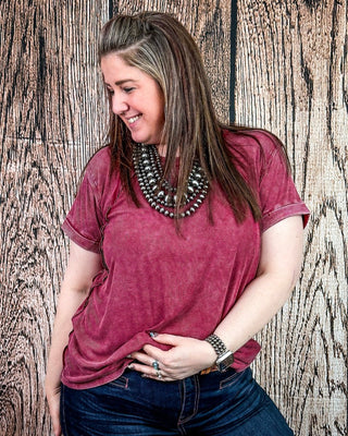 Canyon Fade Washed Ribbed Top in Cabernet – Apparel from Bronco Western Supply Co.