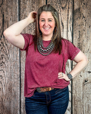 Canyon Fade Washed Ribbed Top in Cabernet – Apparel from Bronco Western Supply Co.